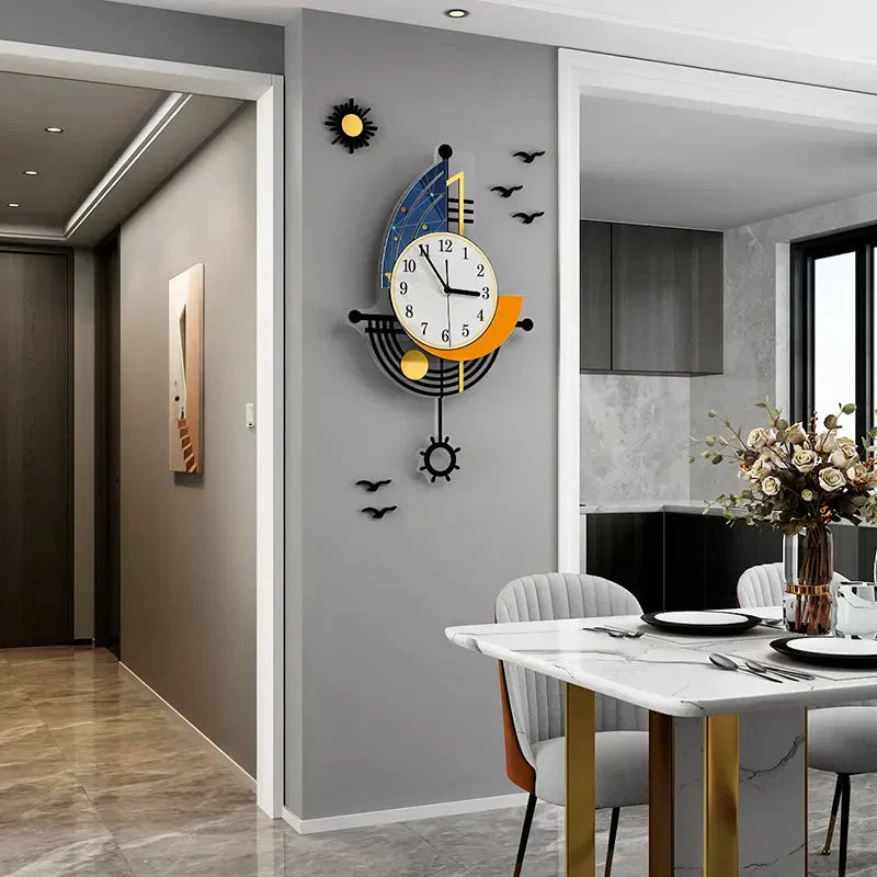 Maliben | Decorative Wall Clock Navigation Sailboat Creative Design Clock Indoor Clock Decoration Living Room Background Wall Decor