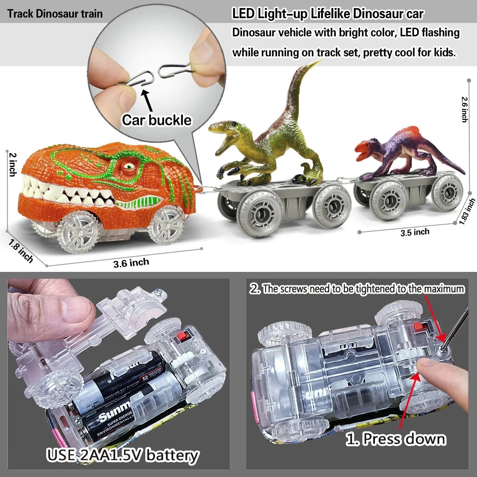 Maliben | Racing Dinosaur Train Set | Imaginative Train Track Set For Unmatched Play Fun - Includes Extra Dino And Train Car