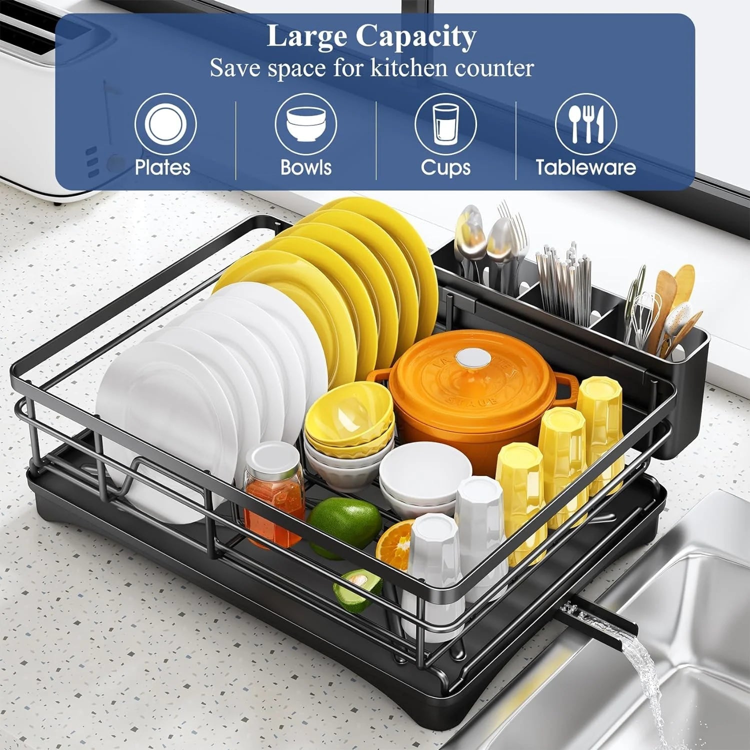 Maliben | Droogflow Dish Rack With Slanted Drain Board And Cutlery Holder