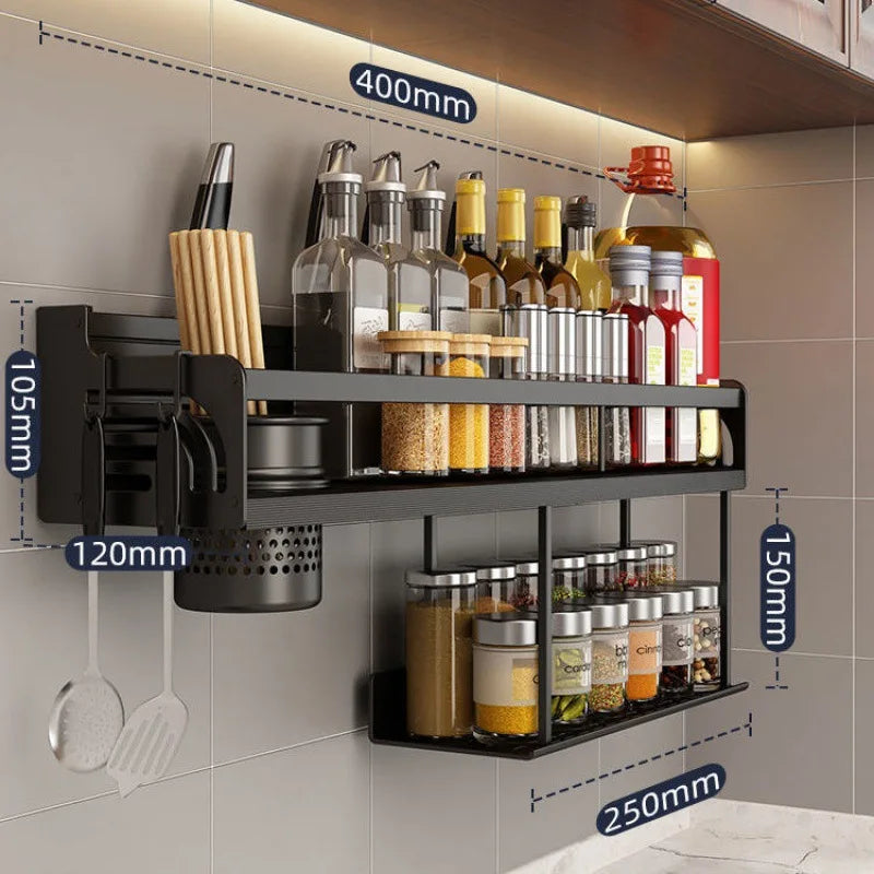 Maliben | Stainless Steel Kitchen Shelf for Wall Mounting with Hooks and Knife Holder – Ideal for a Tidy Kitchen