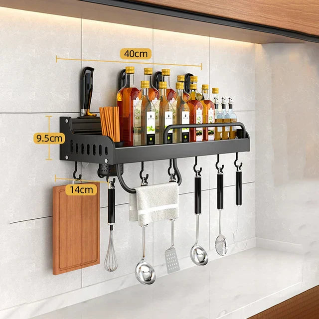 Maliben | Stainless Steel Kitchen Shelf for Wall Mounting with Hooks and Knife Holder – Ideal for a Tidy Kitchen