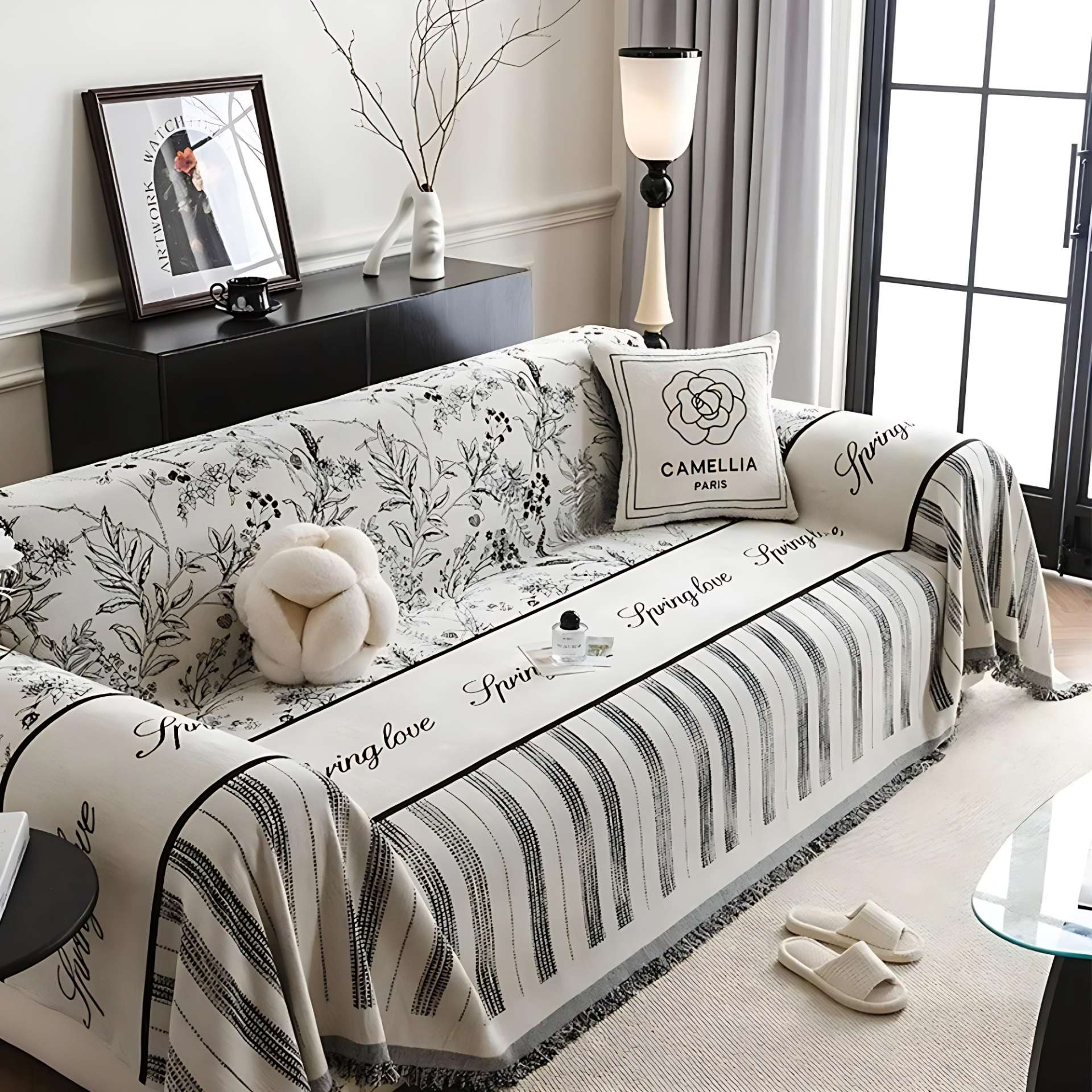Maliben | Elegant Black and White Sofa Cover Protector