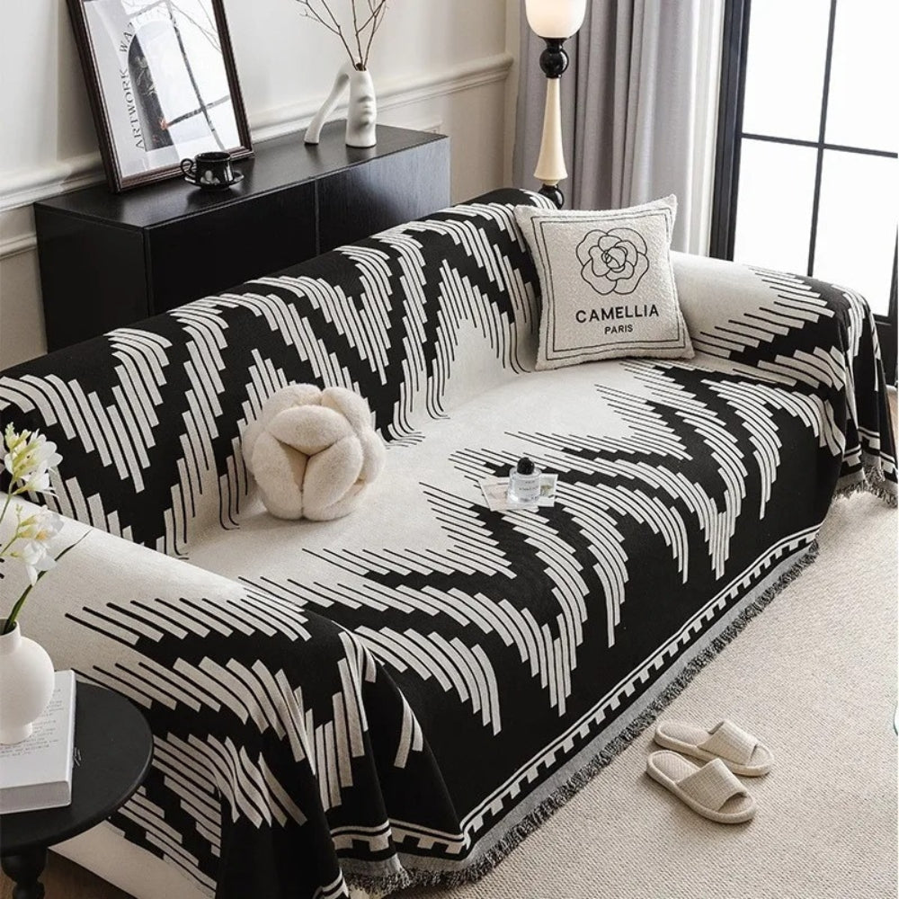 Maliben | Elegant Black and White Sofa Cover Protector