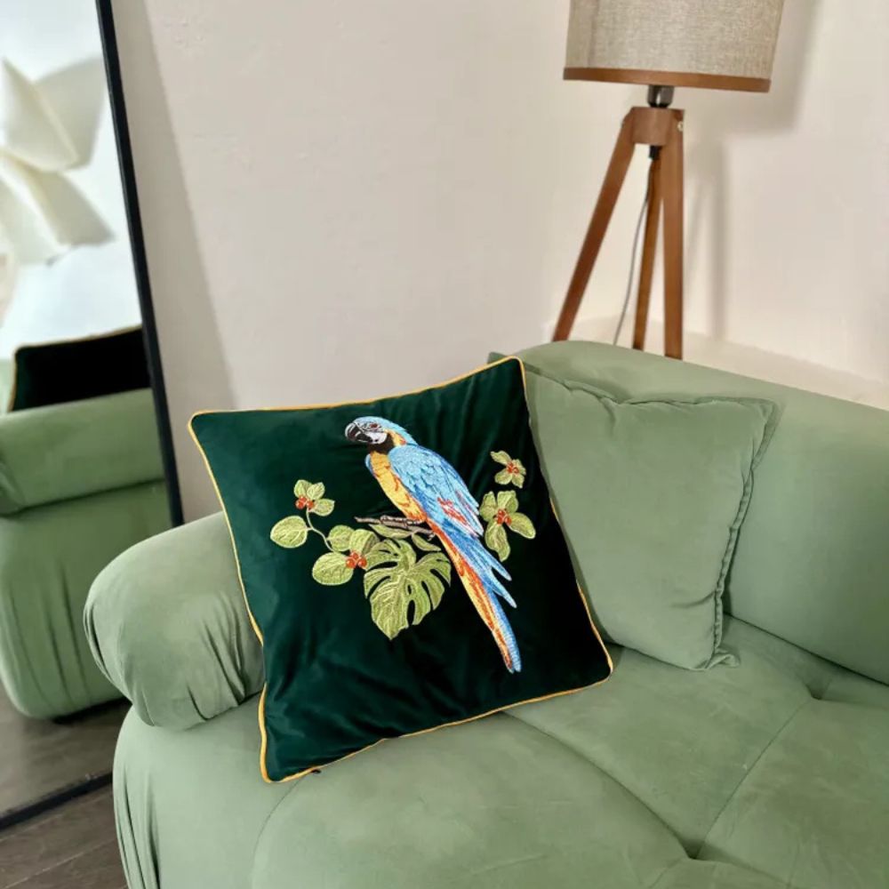 Maliben | Embroidered Parrot Cushion