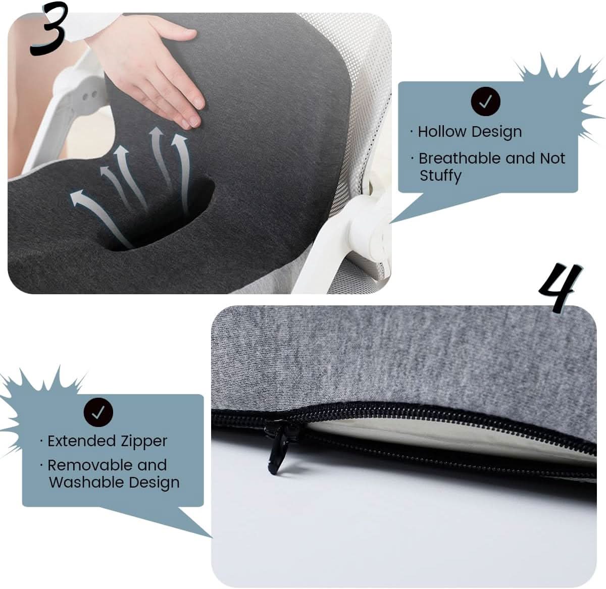 Maliben | ErgocomFort Seat Cushion – Ergonomic Memory Foam Cushion for Back Support And Comfort