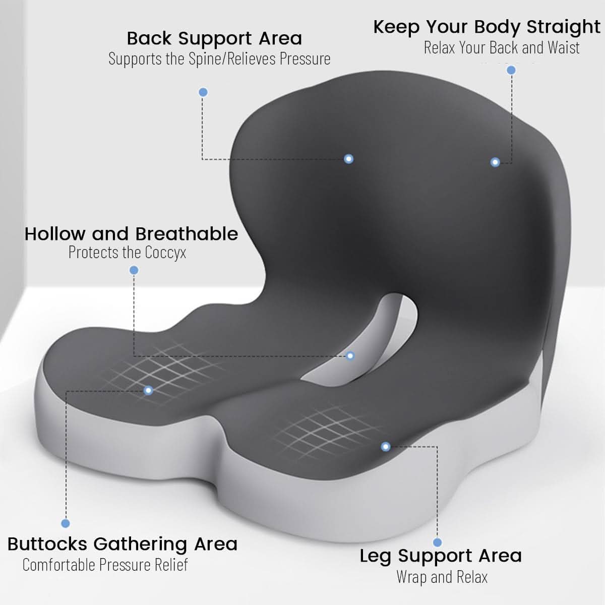 Maliben | ErgocomFort Seat Cushion – Ergonomic Memory Foam Cushion for Back Support And Comfort