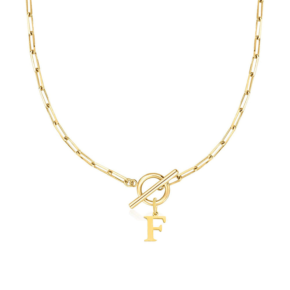 Maliben | Paperclip Letter Initial Circle Lock Clasp Necklace