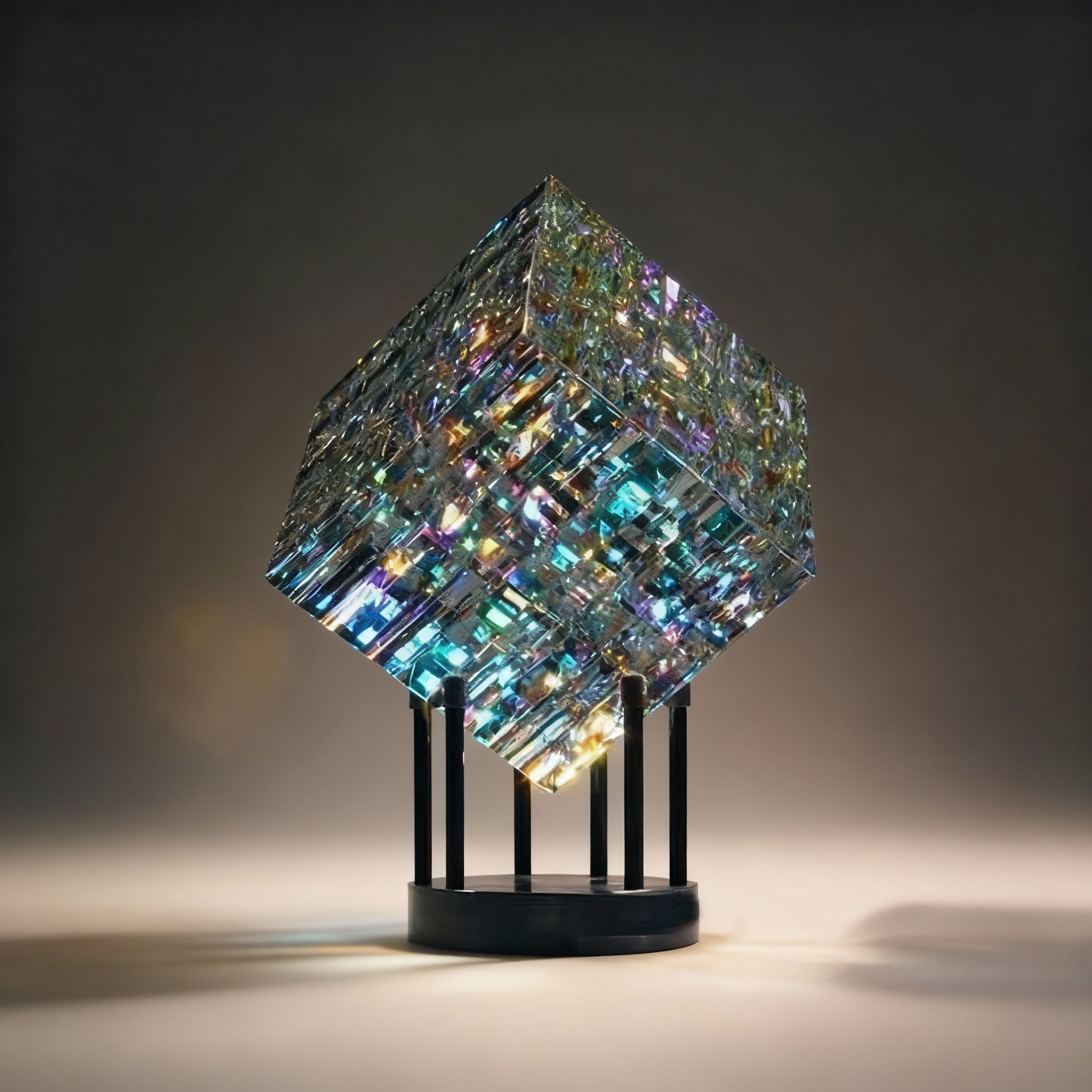 Maliben | Chromatic Cube Crystal Rainbow Refraction Art | Modern Desk Decor & Centerpiece