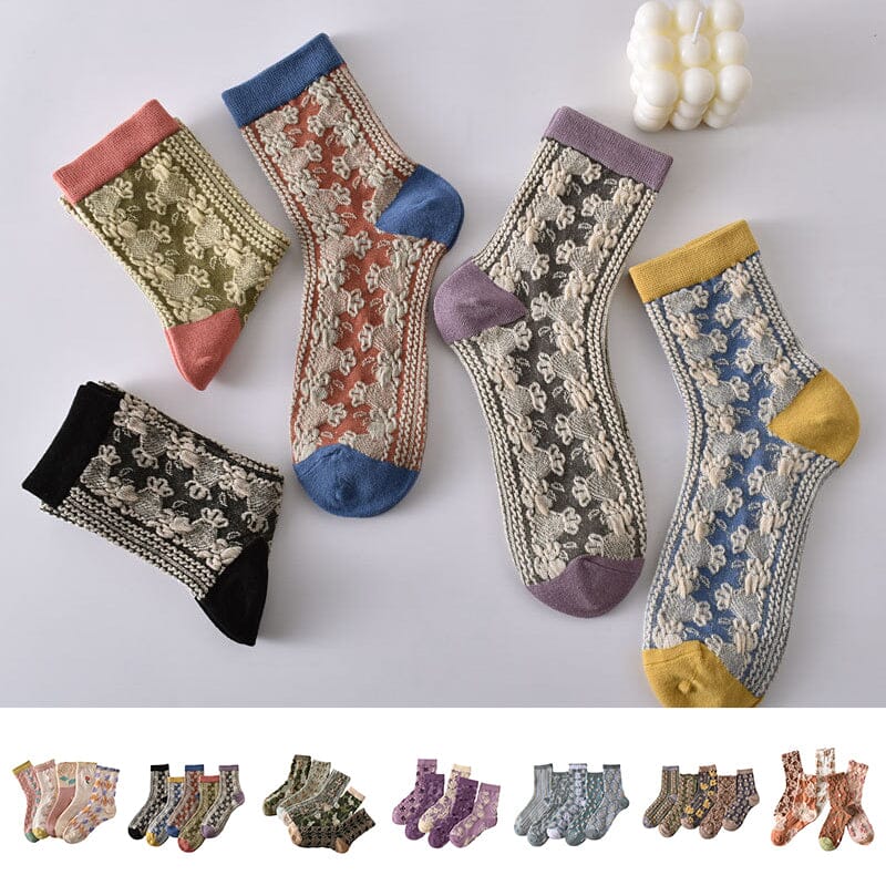 Maliben | Women's Floral Cotton Socks (10 Pairs)