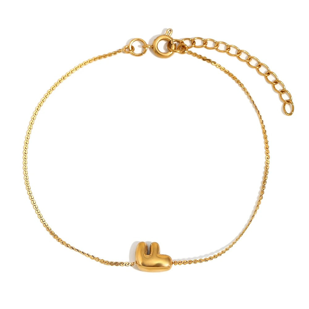 Maliben | Dainty Bubble Letter Initial Bracelet