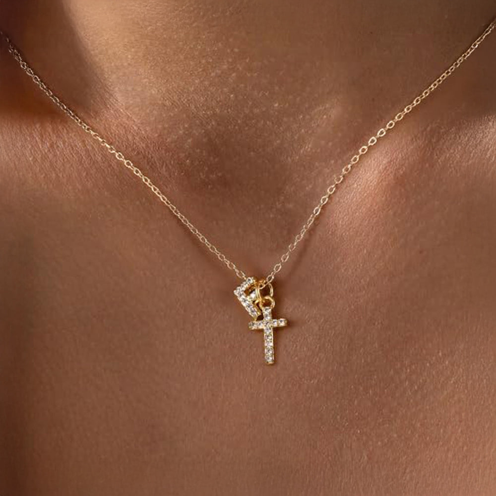 Maliben | Dainty Diamond Initial & Cross Necklace