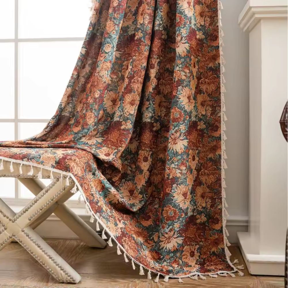 Maliben | French Vintage Floral Pattern Curtain