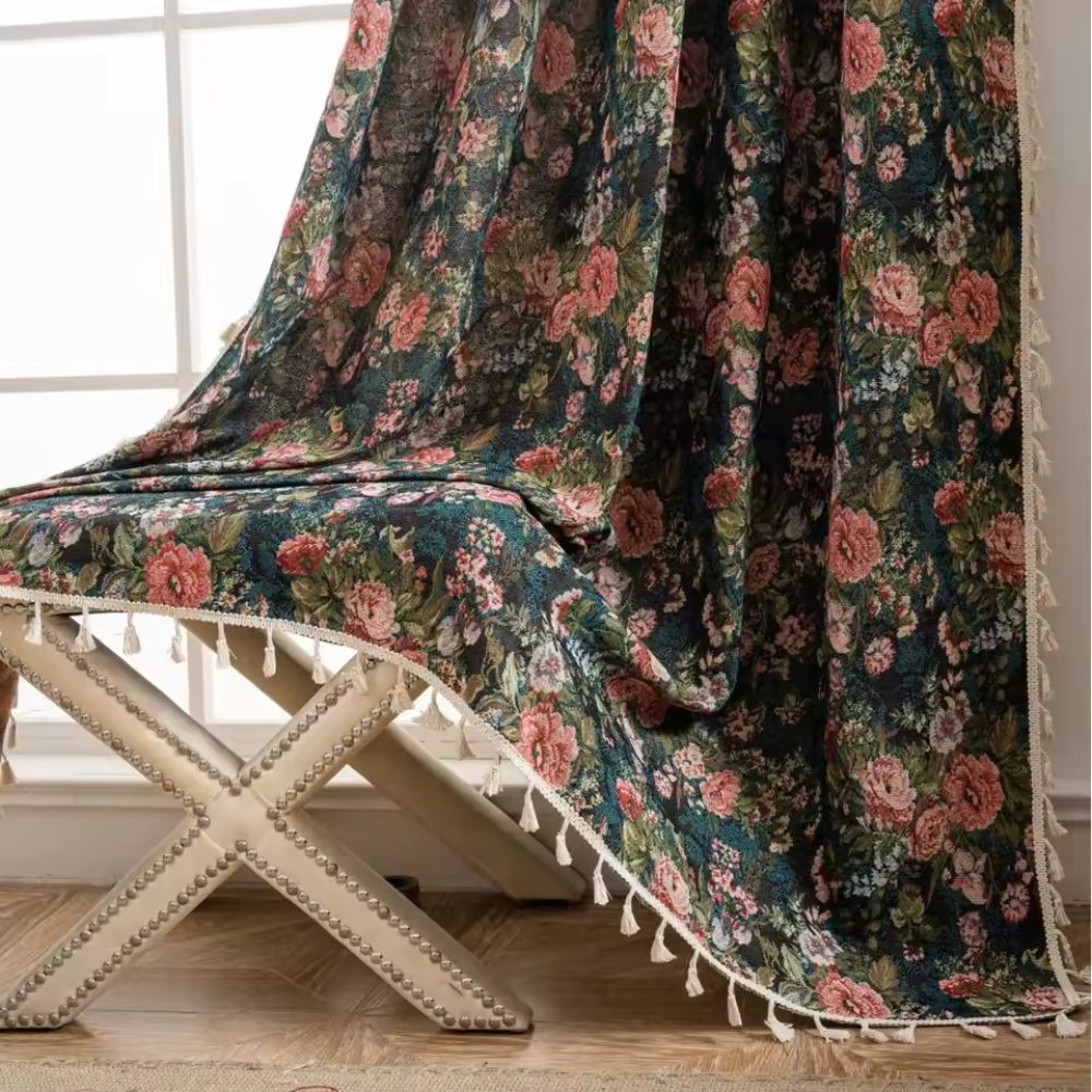 Maliben | French Vintage Floral Pattern Curtain