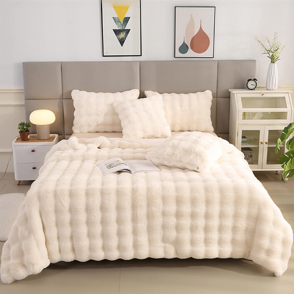 Maliben | Premium Bubble Double Layer Thick Faux Rabbit Fur Blanket