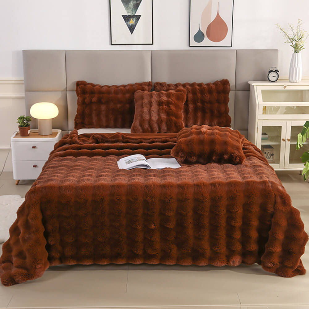 Maliben | Premium Bubble Double Layer Thick Faux Rabbit Fur Blanket