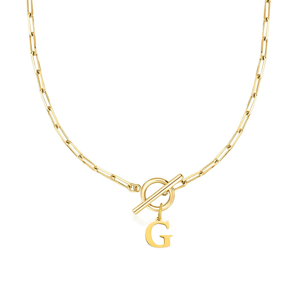 Maliben | Paperclip Letter Initial Circle Lock Clasp Necklace