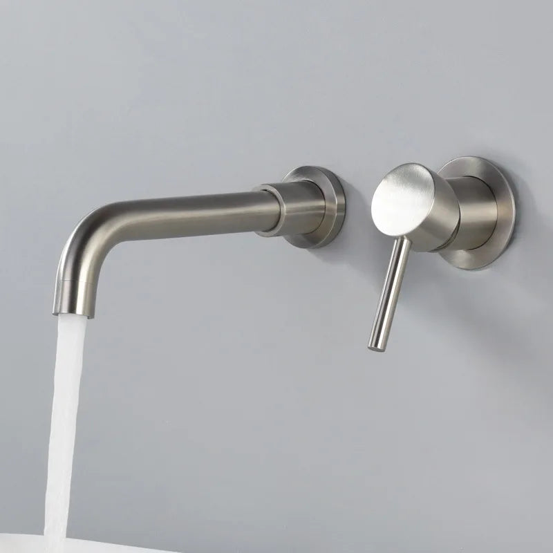 Maliben | Modern Wall-Mounted Basin Tap With Brushed Nickel Finish