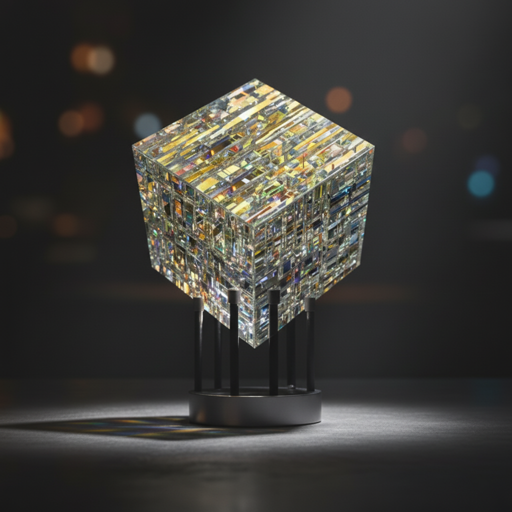 Maliben | Chromatic Cube Crystal Rainbow Refraction Art | Modern Desk Decor & Centerpiece