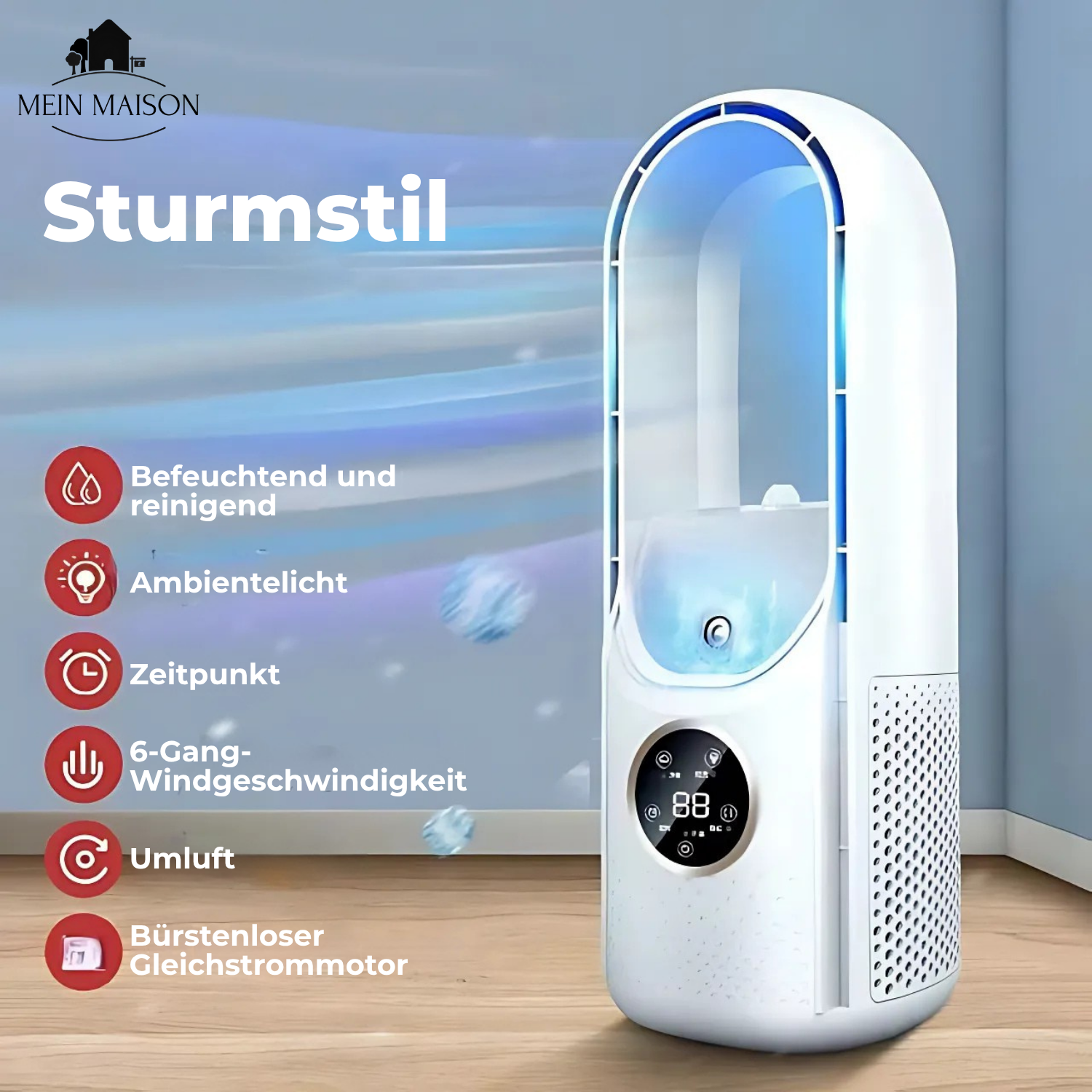 Maliben | Airevo Air Cooler | Bladeless Usb Fan | 6 Levels | Quiet & With Timer | Air Humidification