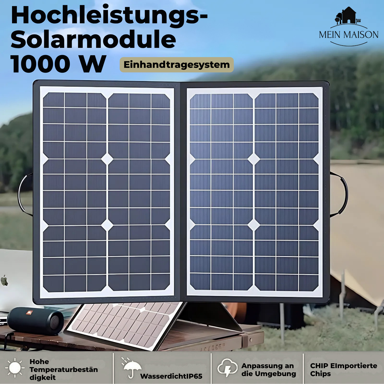 Maliben | Solarax 1000w Foldable Solar Panel Kit | Complete Set With Mppt & Usb/Type-C | For Camping, Car, Boat & Caravan