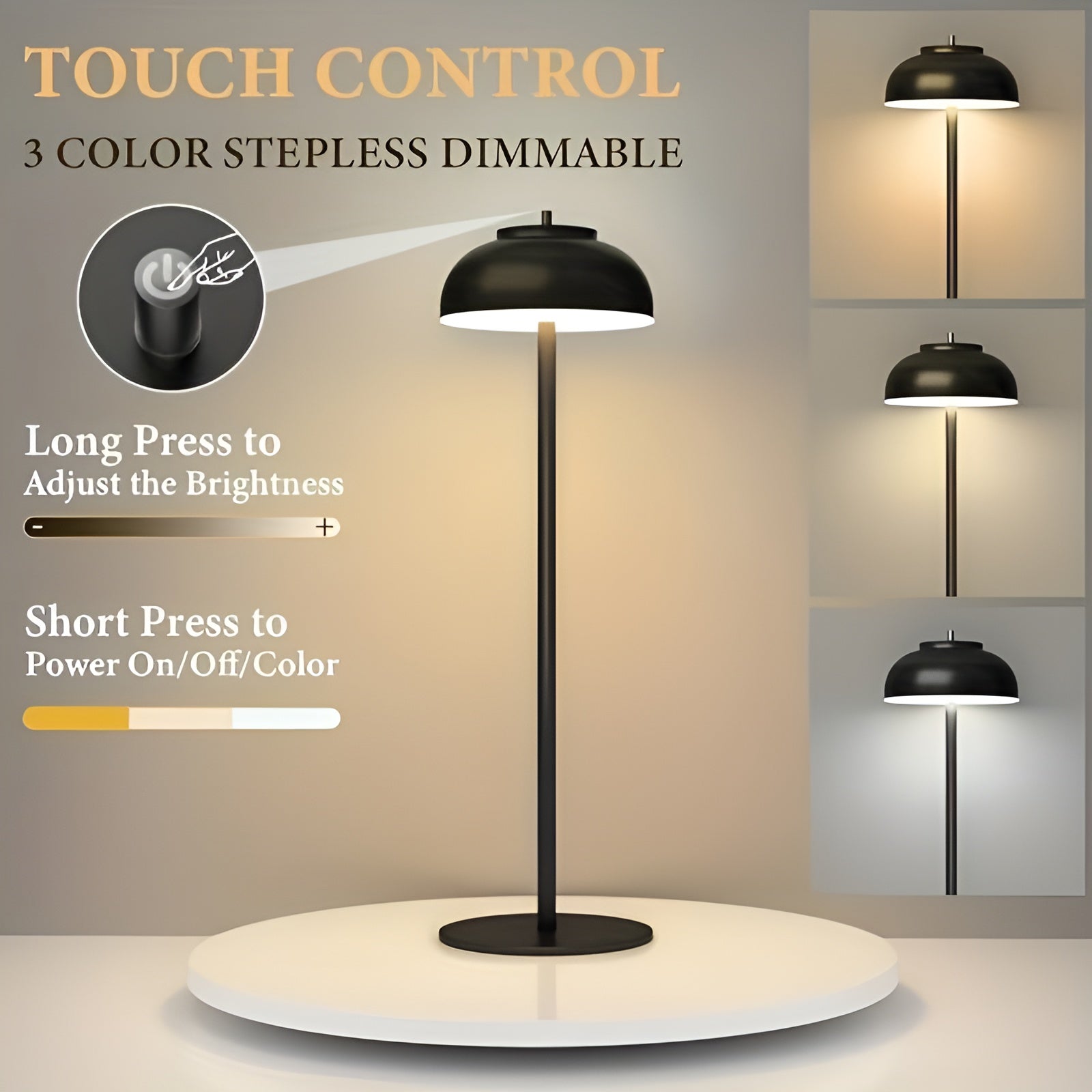 Maliben | Stylish Rechargeable Table Lamp With Dimmable Led - Three Light Modes And Usb