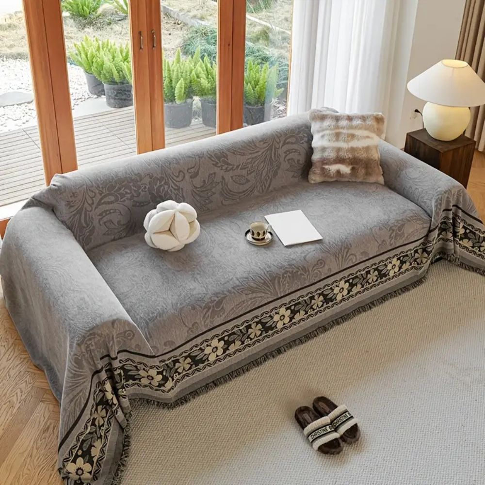Maliben | Floral Tasseled Boho Sofa Cover