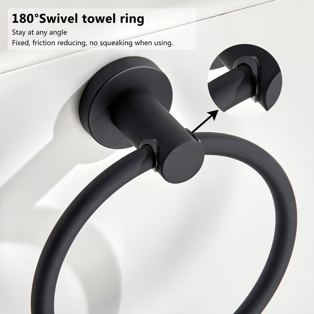 Maliben | Towel ring made of 304 stainless steel in chrome, Round simple design, Black, European bathroom accessories, Rustproof