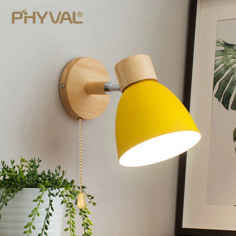 Maliben | Lumonord Macaron Wall Lamp | Wood & Metal | 90° Swiveling Lamp Head | Scandinavian Design | E27 Socket (Without Bulb)