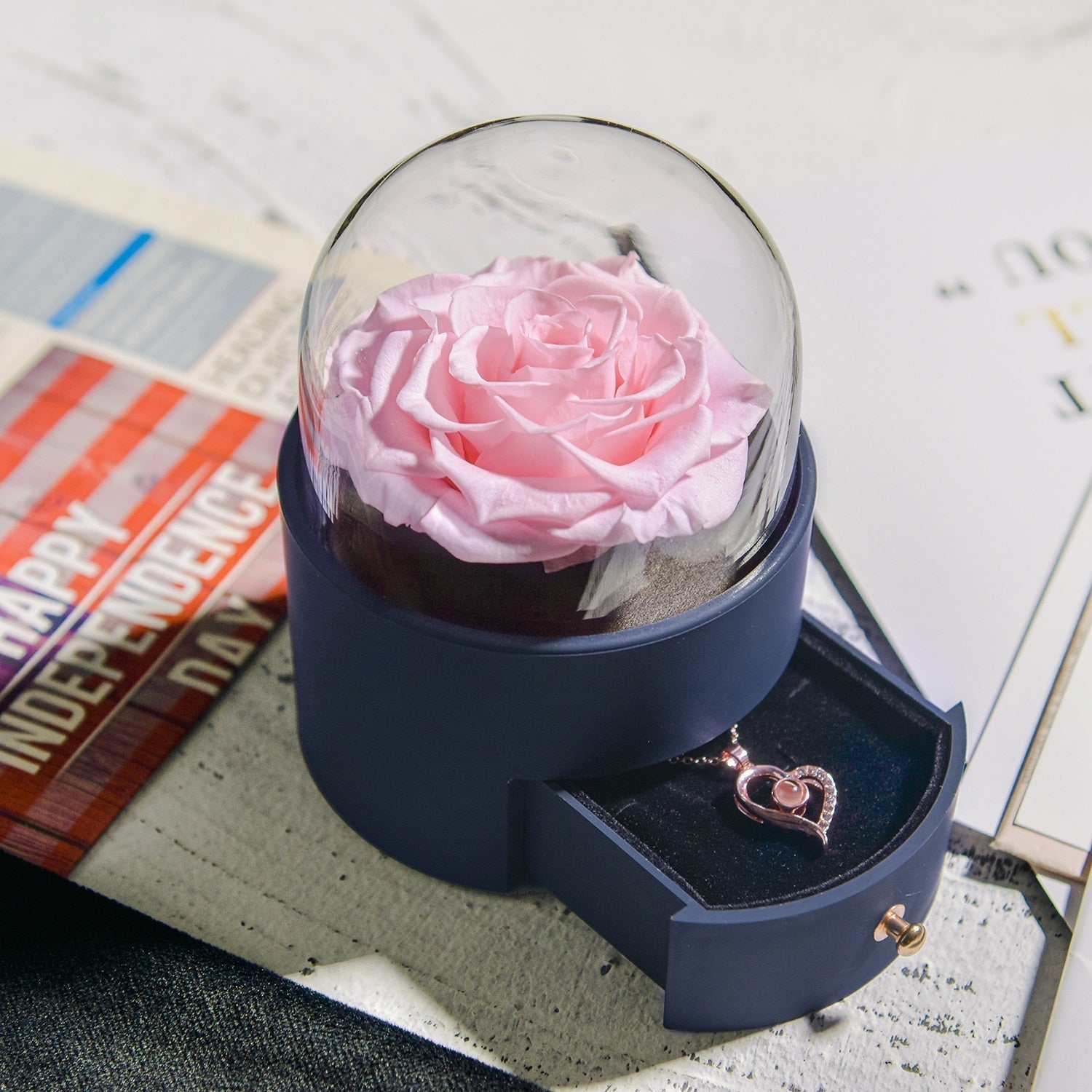 Maliben | Natural Eternal Rose Necklace Jewelry Box
