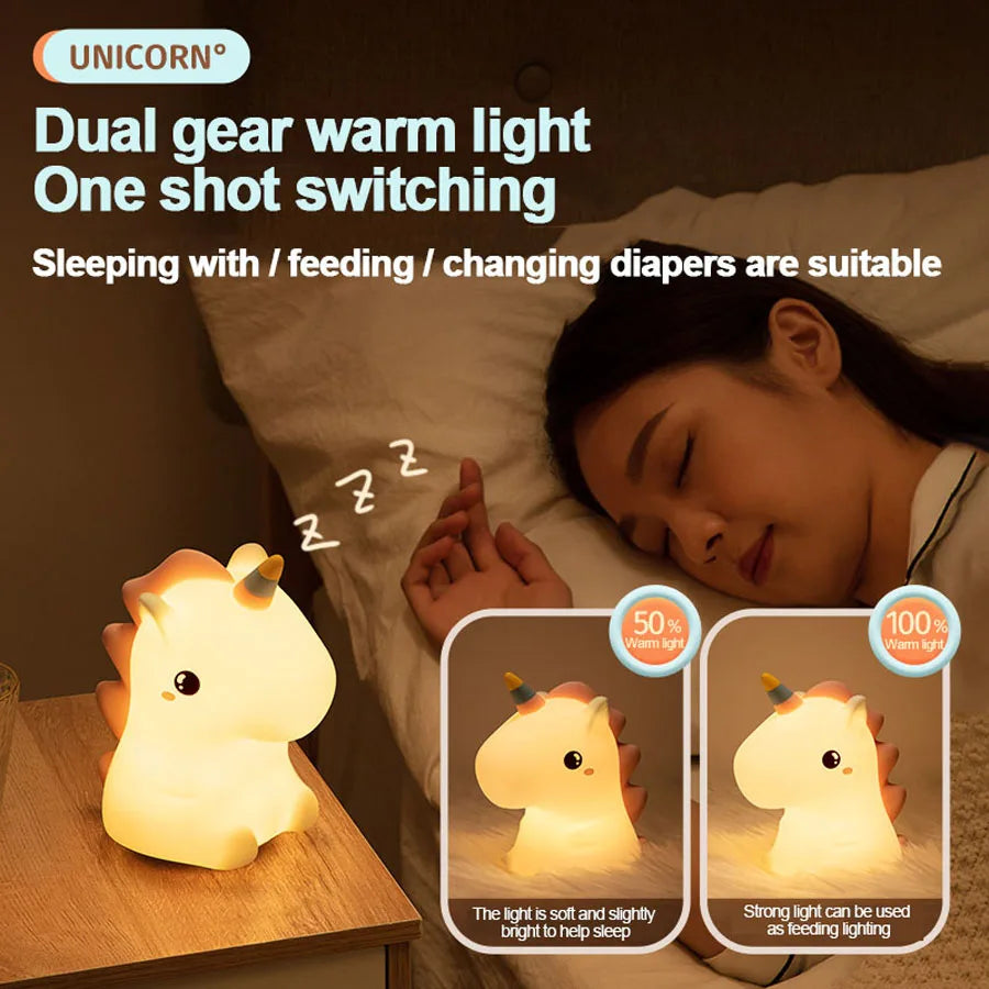 Maliben | Dreamicorn Led Night Light Unicorn | Soft Silicone & Usb Rechargeable | Touch Control & 2 Brightness Levels | Nursery & Gift Idea