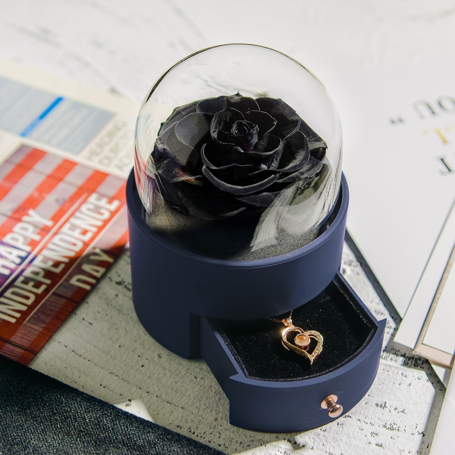 Maliben | Natural Eternal Rose Necklace Jewelry Box