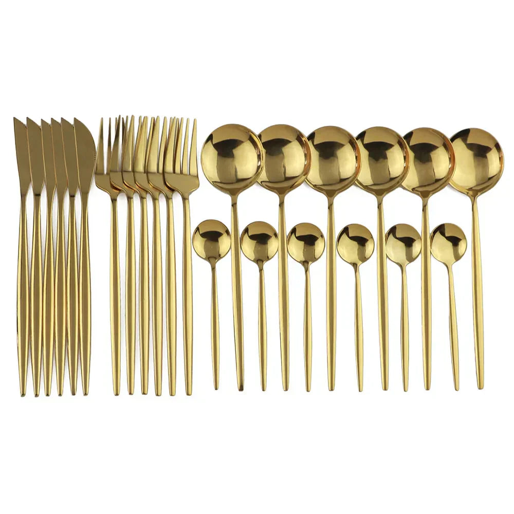 Maliben | Luxury Black-Gold Stainless Steel Cutlery Set - For Elegant Meals
