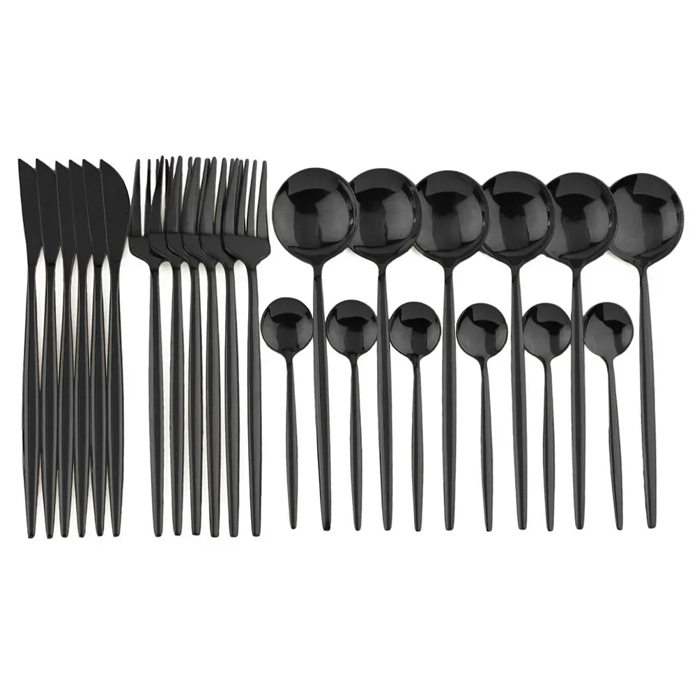 Maliben | Luxury Black-Gold Stainless Steel Cutlery Set - For Elegant Meals