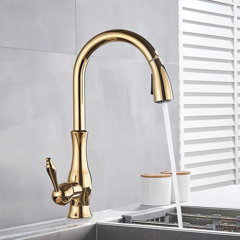 Maliben | Glamfaucet Kitchen Faucet - Luxury Golden Kitchen Mixer Faucet