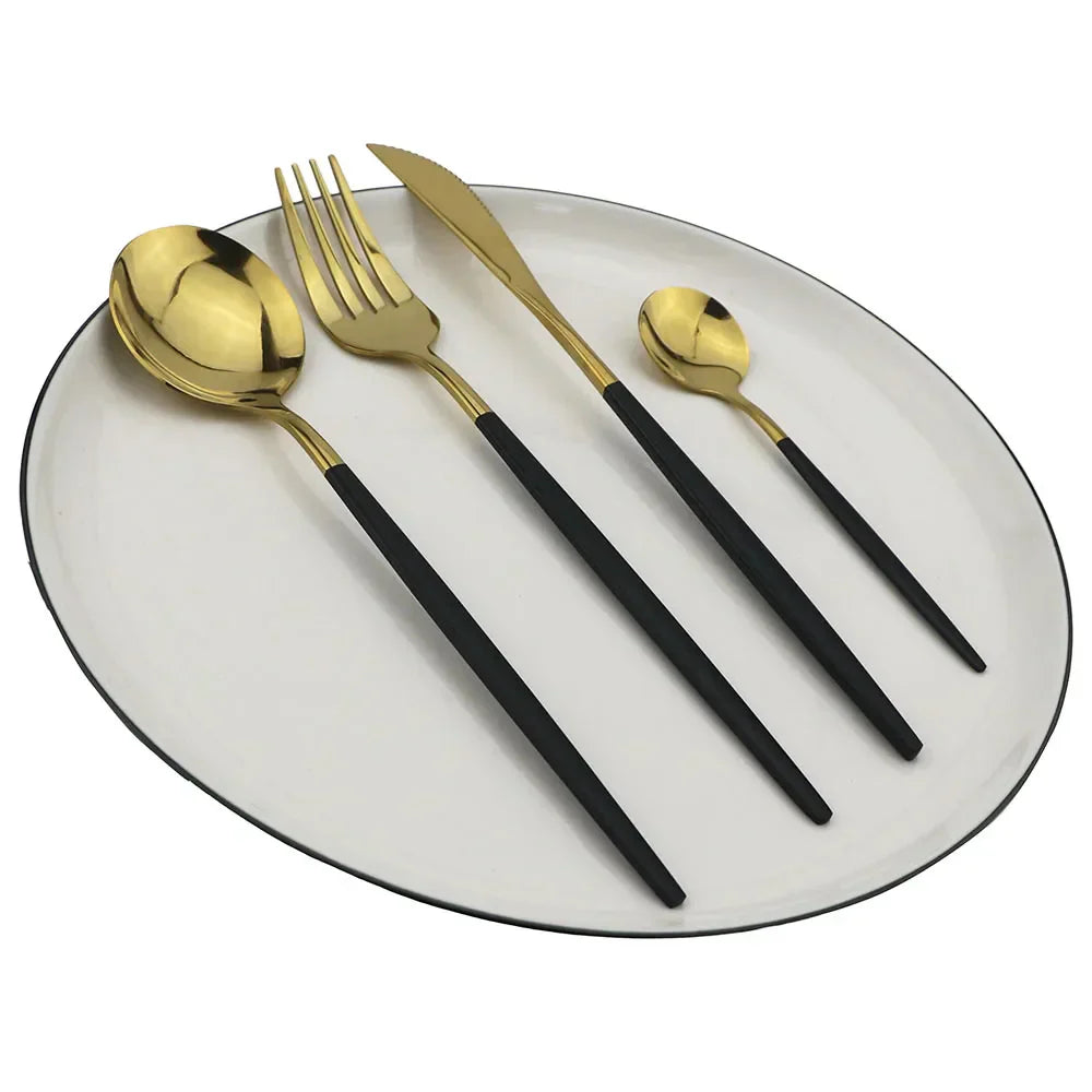 Maliben | Luxury Black-Gold Stainless Steel Cutlery Set - For Elegant Meals