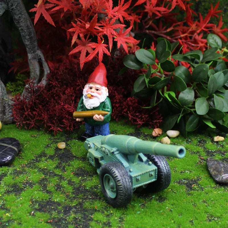 Maliben | 2-Piece Set Mini Wax Gnome Figurine With Cannon