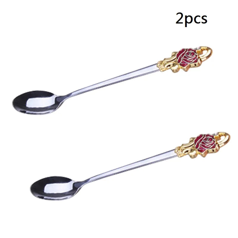 Maliben | Handcrafted Enamel Coffee Mugs Rose-Glass Tea Cup with Steel Spoon Luxury Unique Gifts for Wedding Valentine's Day Birthday Gifts