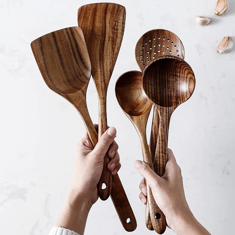 Maliben | TeakChef 7-piece Kitchen Tool Set – Premium Teak Kitchen Tools for Style & Functionality