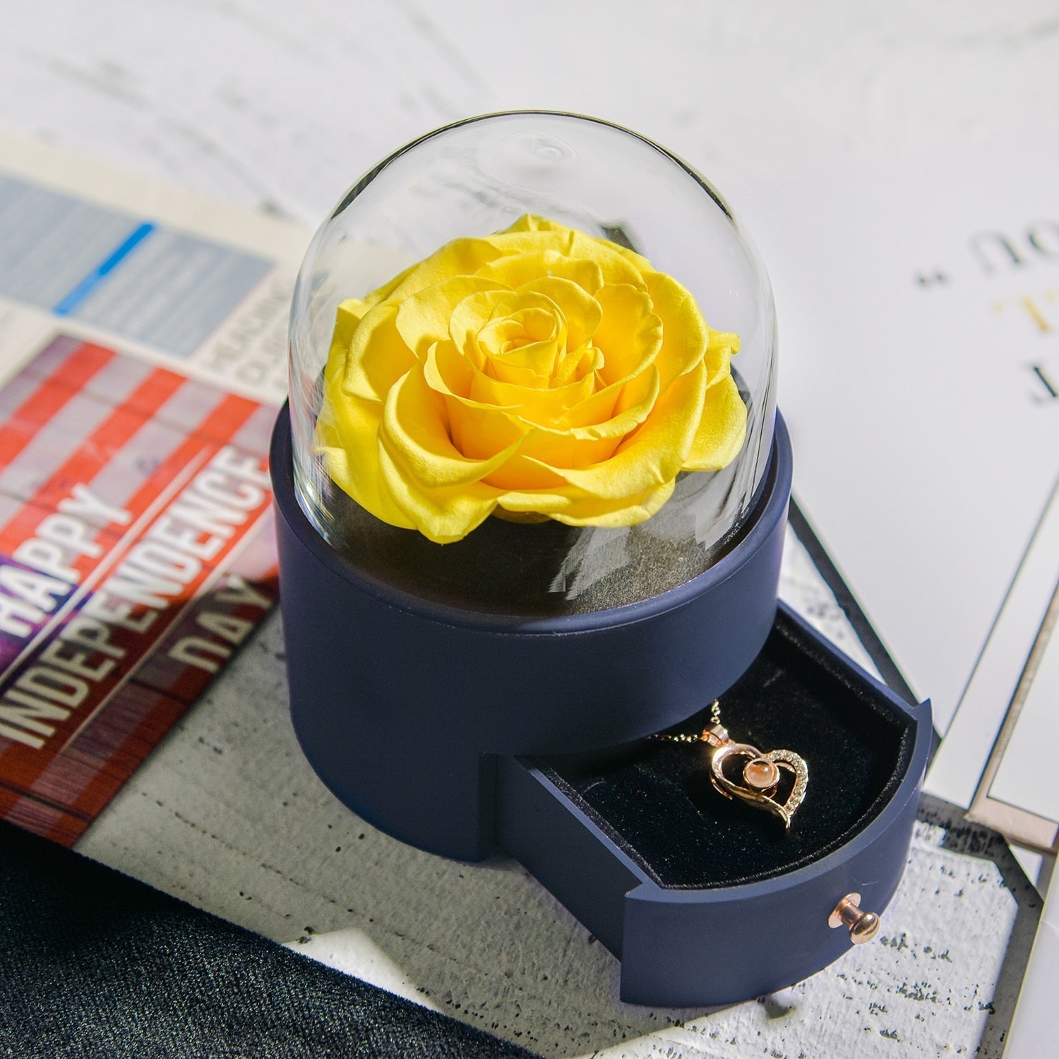 Maliben | Natural Eternal Rose Necklace Jewelry Box