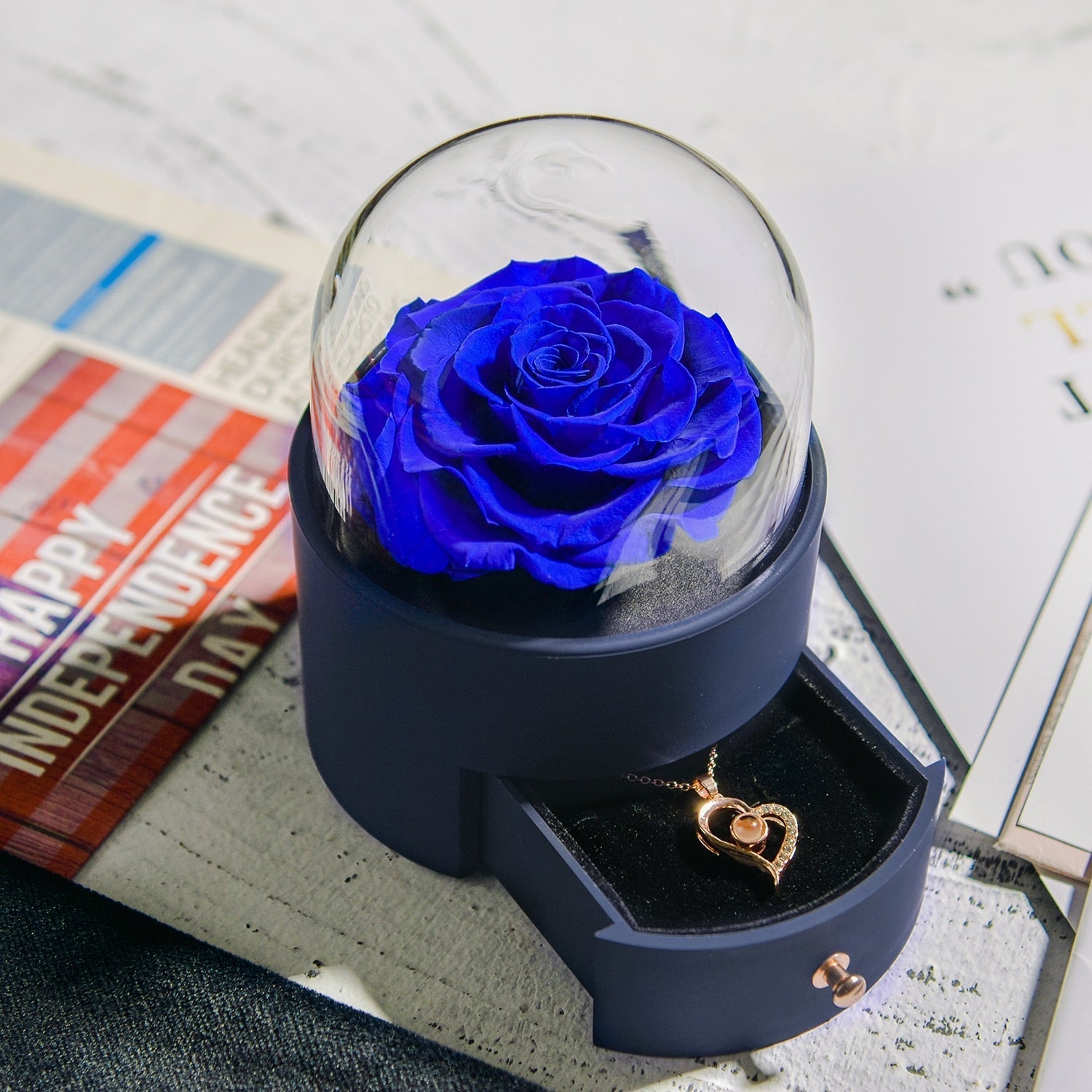 Maliben | Natural Eternal Rose Necklace Jewelry Box