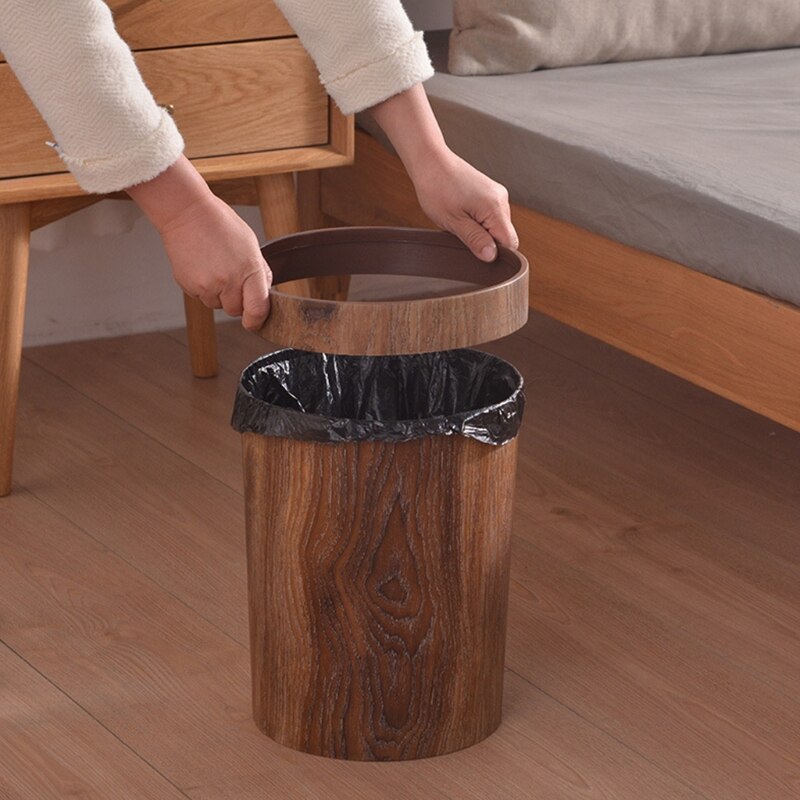 Maliben | Elegant Retro Wood Grain Trash Can