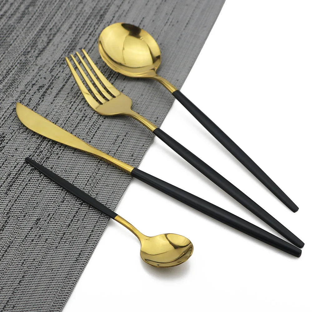 Maliben | Luxury Black-Gold Stainless Steel Cutlery Set - For Elegant Meals
