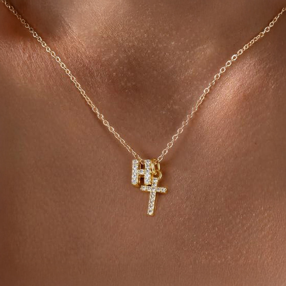Maliben | Dainty Diamond Initial & Cross Necklace
