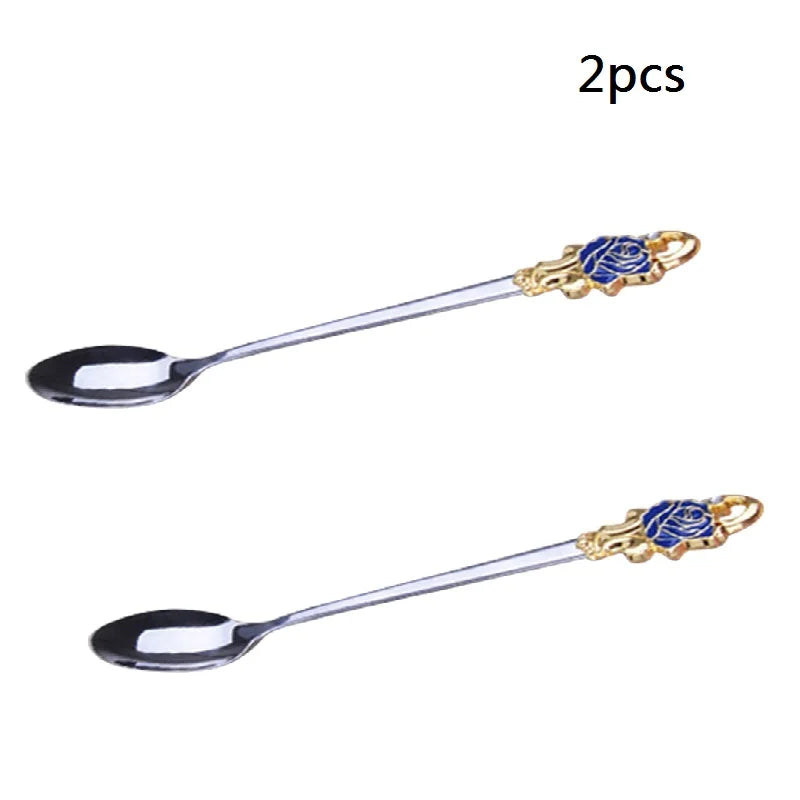 Maliben | Handcrafted Enamel Coffee Mugs Rose-Glass Tea Cup with Steel Spoon Luxury Unique Gifts for Wedding Valentine's Day Birthday Gifts