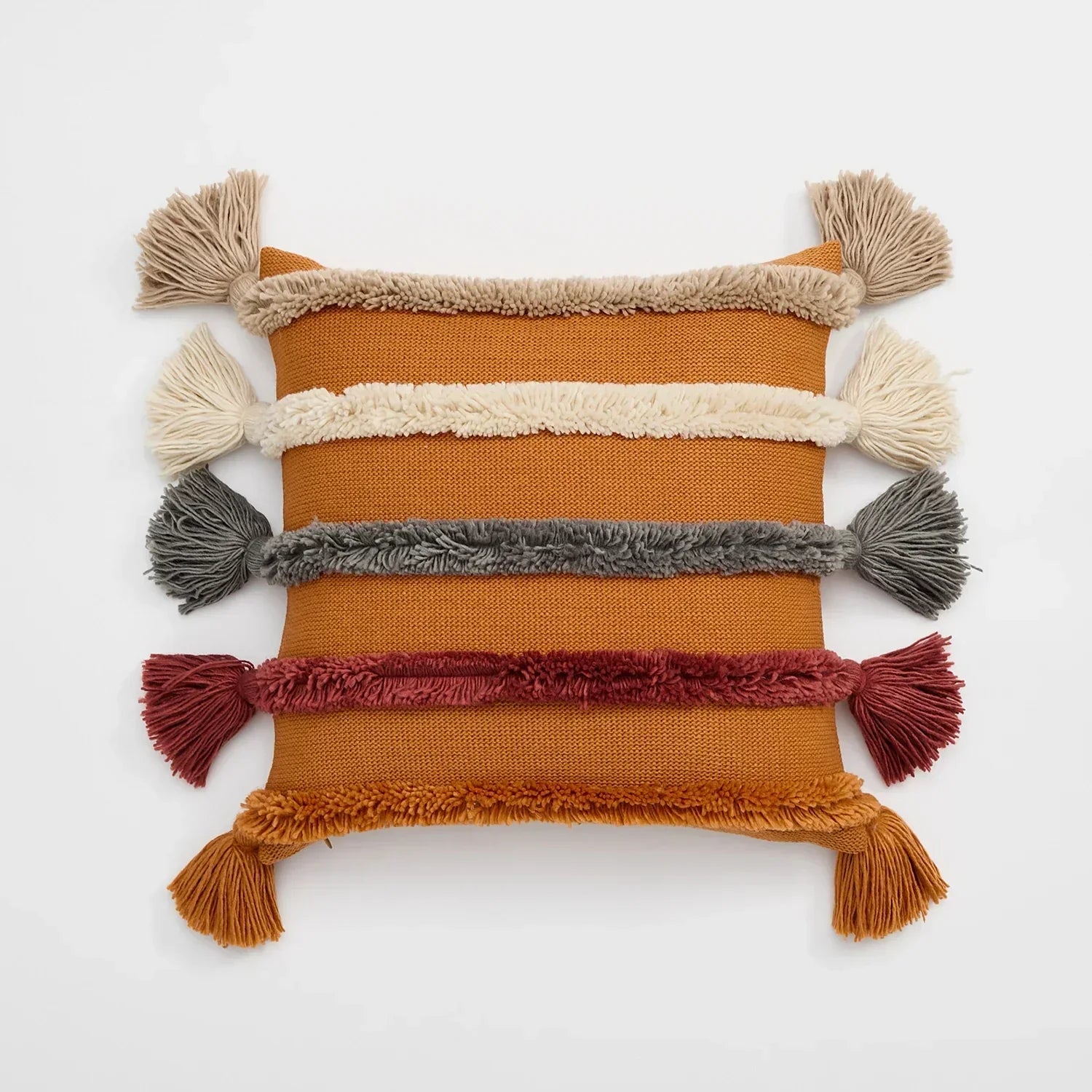 Maliben | Bohemian Velour Cushion Cover - Woven Cushion Cover With Colorful Stripes And Fringes