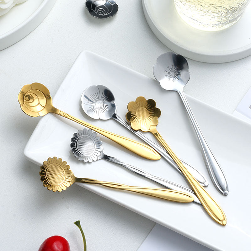 Maliben | 8-piece stainless steel teaspoon set with flower design