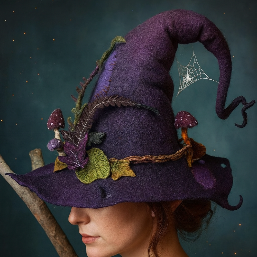 Maliben Handmade Felt Witch Hat — Merino Wool Halloween Costume