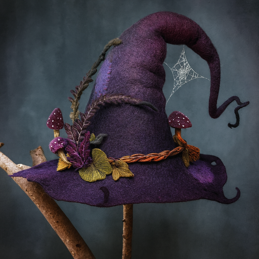 Maliben Handmade Felt Witch Hat — Merino Wool Halloween Costume