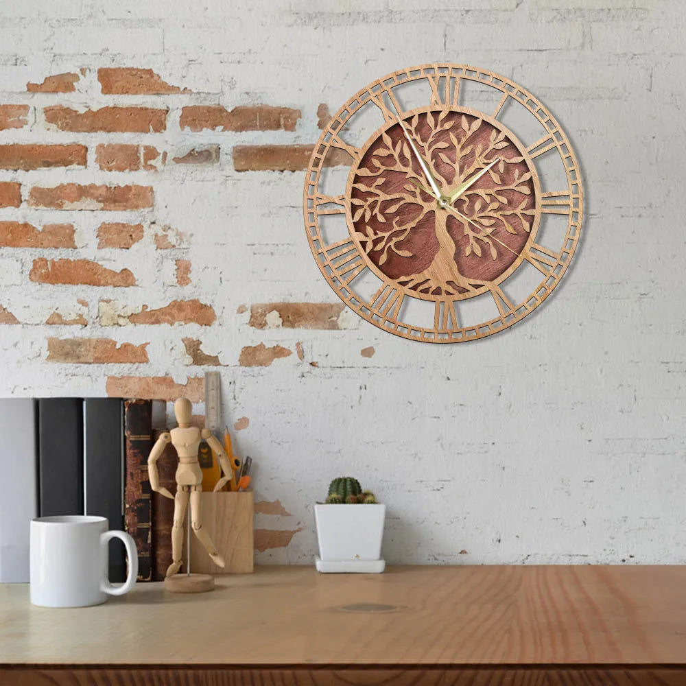 Maliben | WoodArt | Rustic wall clock made of wood in vintage style