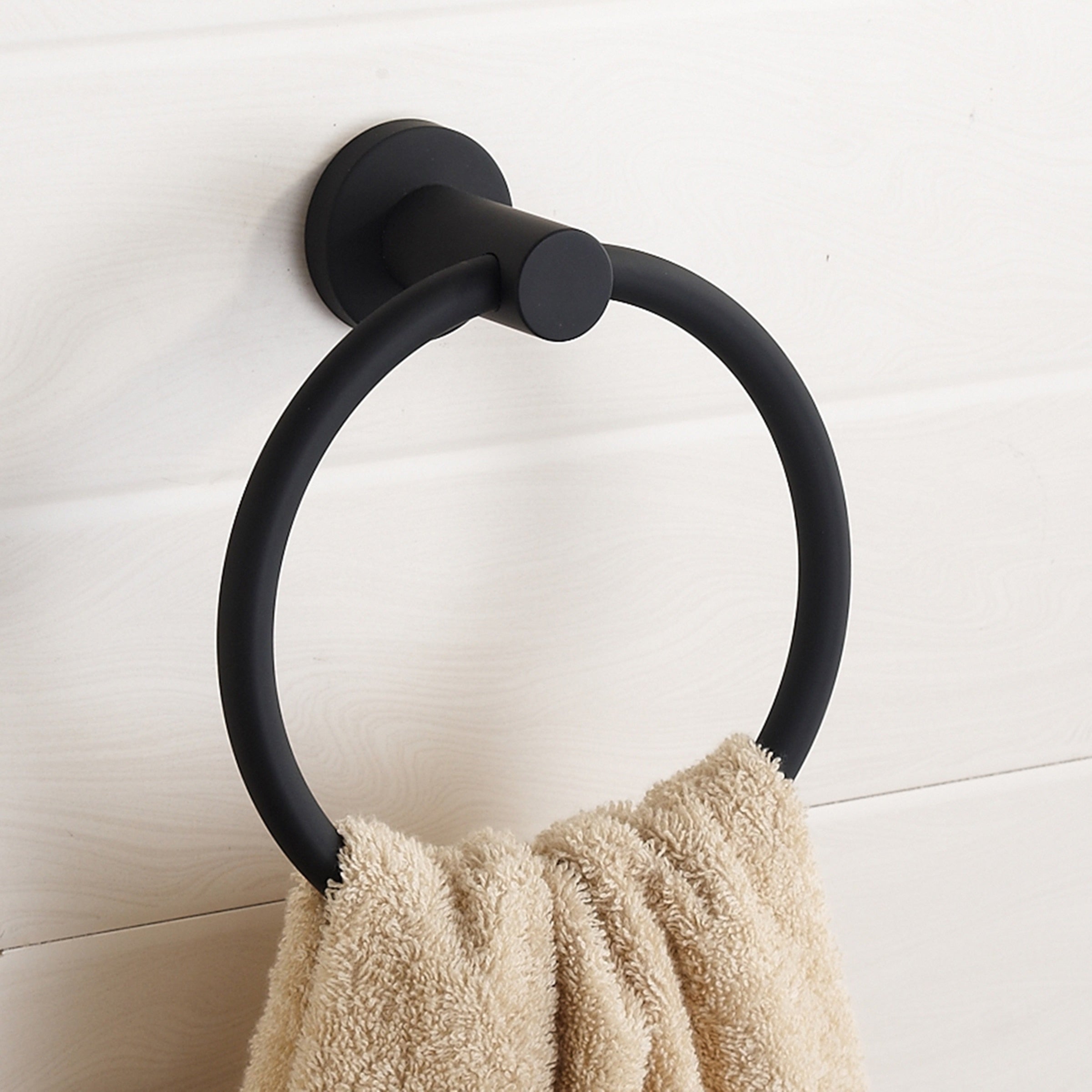 Maliben | Towel ring made of 304 stainless steel in chrome, Round simple design, Black, European bathroom accessories, Rustproof